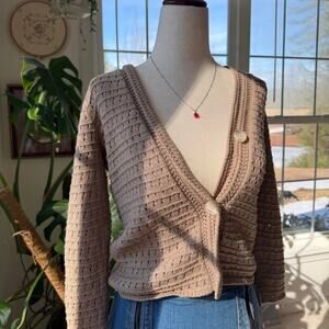 Taupe Latte Brown Knit Button Up Fitted Cardigan Loft XS